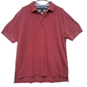 Tommy Hilfiger Men Large Red Classic Fit Polo Shirt Nautical Preppy Quiet Luxury